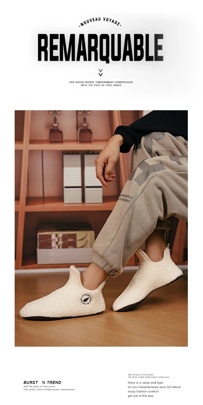 Men's Winter High-Top Plush Slippers – Warm, Lightweight & Non-Slip Indoor Outdoor Shoes