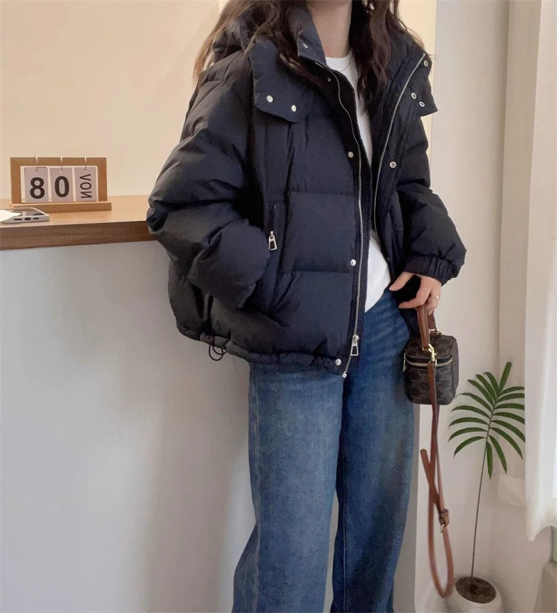 Women’s Korean Oversize Cotton Parka – Hooded Thick Warm Winter Puffer Coat