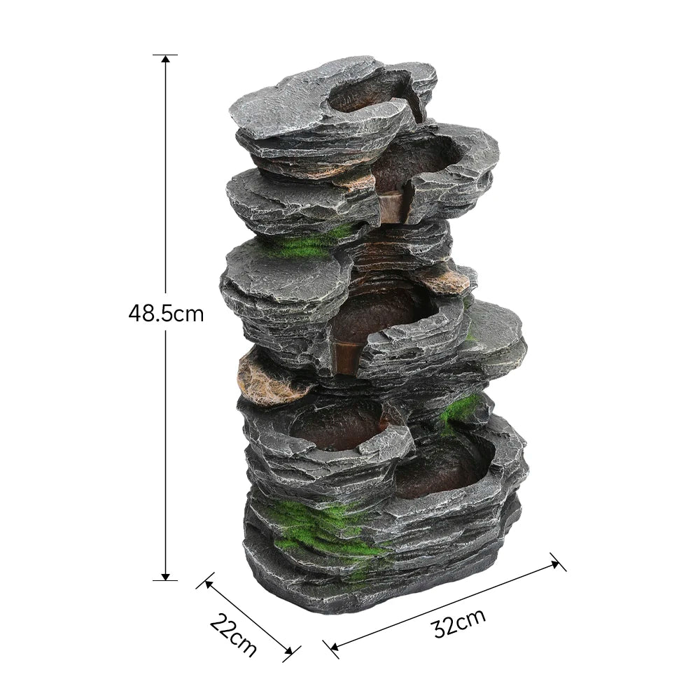 Rustic Outdoor Floor Water Fountain with LED Lights – Cascading Bowls for Patio