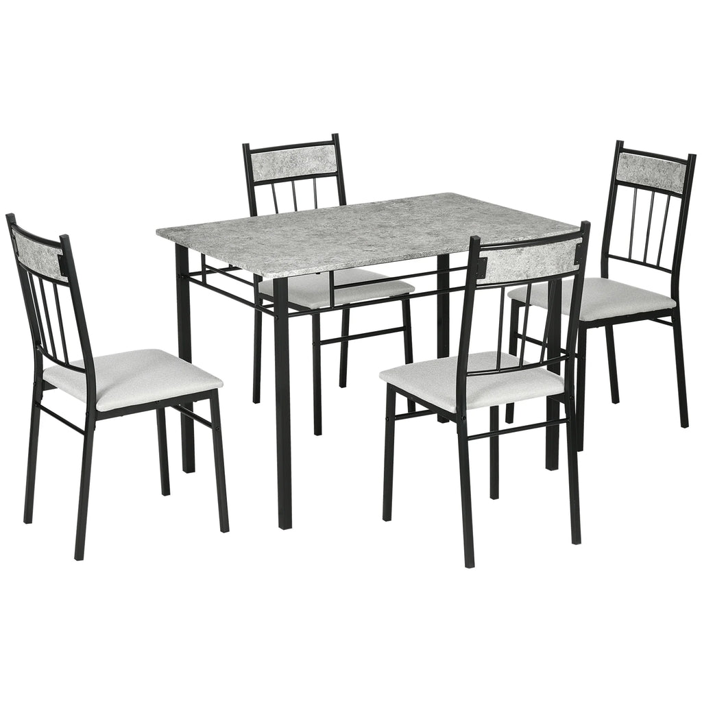 Ensemble de salle à manger 5 pièces – Table de cuisine et 4 chaises avec plateau effet marbre