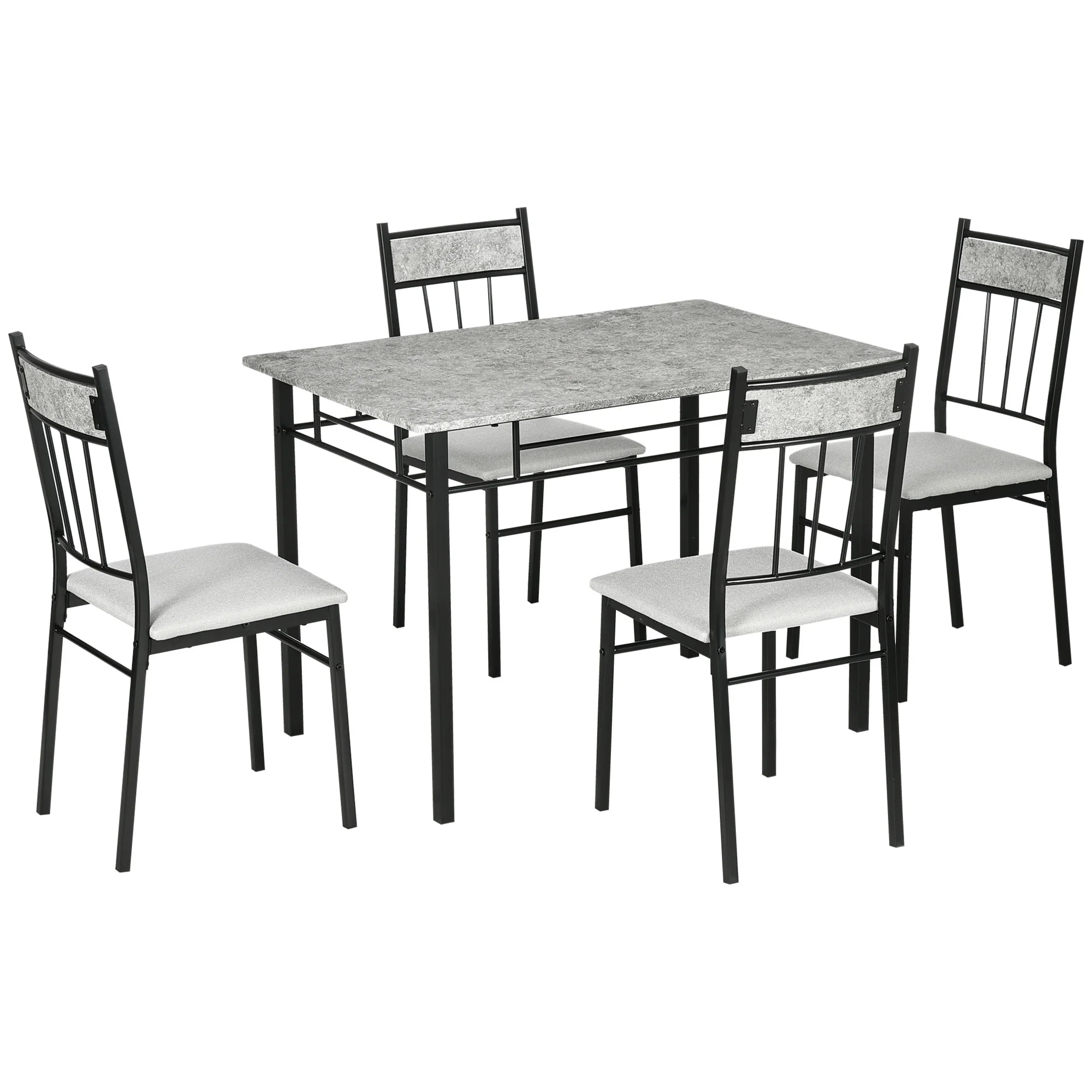 5-Piece Dining Room Set – Kitchen Table & 4 Chairs with Marble-Effect Top