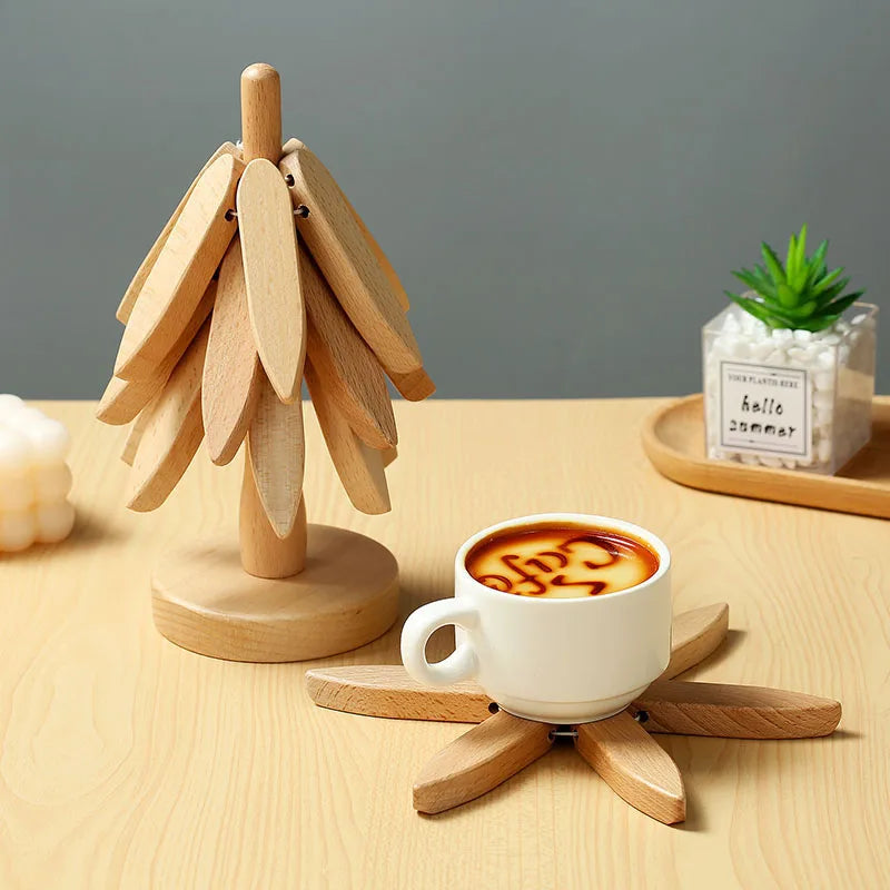 4PCS Wooden Tree Design Trivets – Heat Resistant Table Mats & Coasters