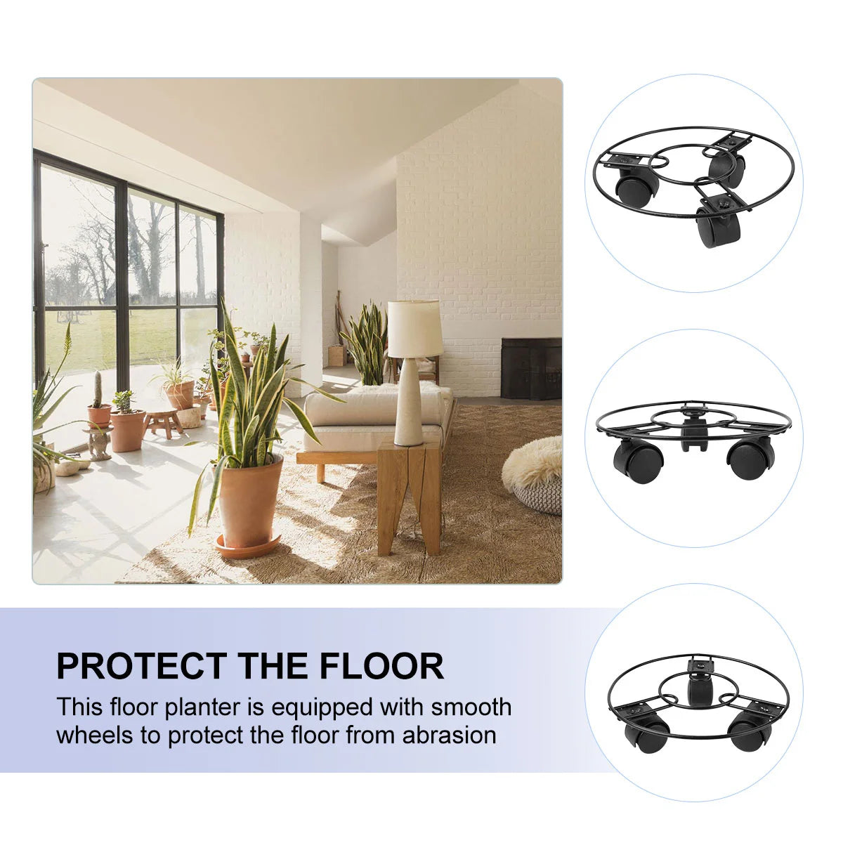 Flower Pot Tray Potted Plants Stand Round Rack Flowerpot Movable Shelf with Wheels Metal Rolling Coaster