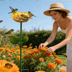 Bee Bath Colorful Bird Feeder Metal Stake – Decorative Bee & Hummingbird Watering Station for Garden, Patio & Yard