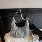 Korean Style Plaid Cow Horn Bag – Large Capacity Canvas Shoulder & Crossbody Bag for Women