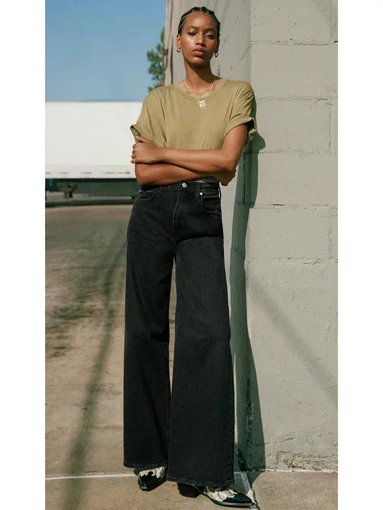 Women’s High Waist Straight Leg Jeans – Stretchy Slim Fit Office Trousers