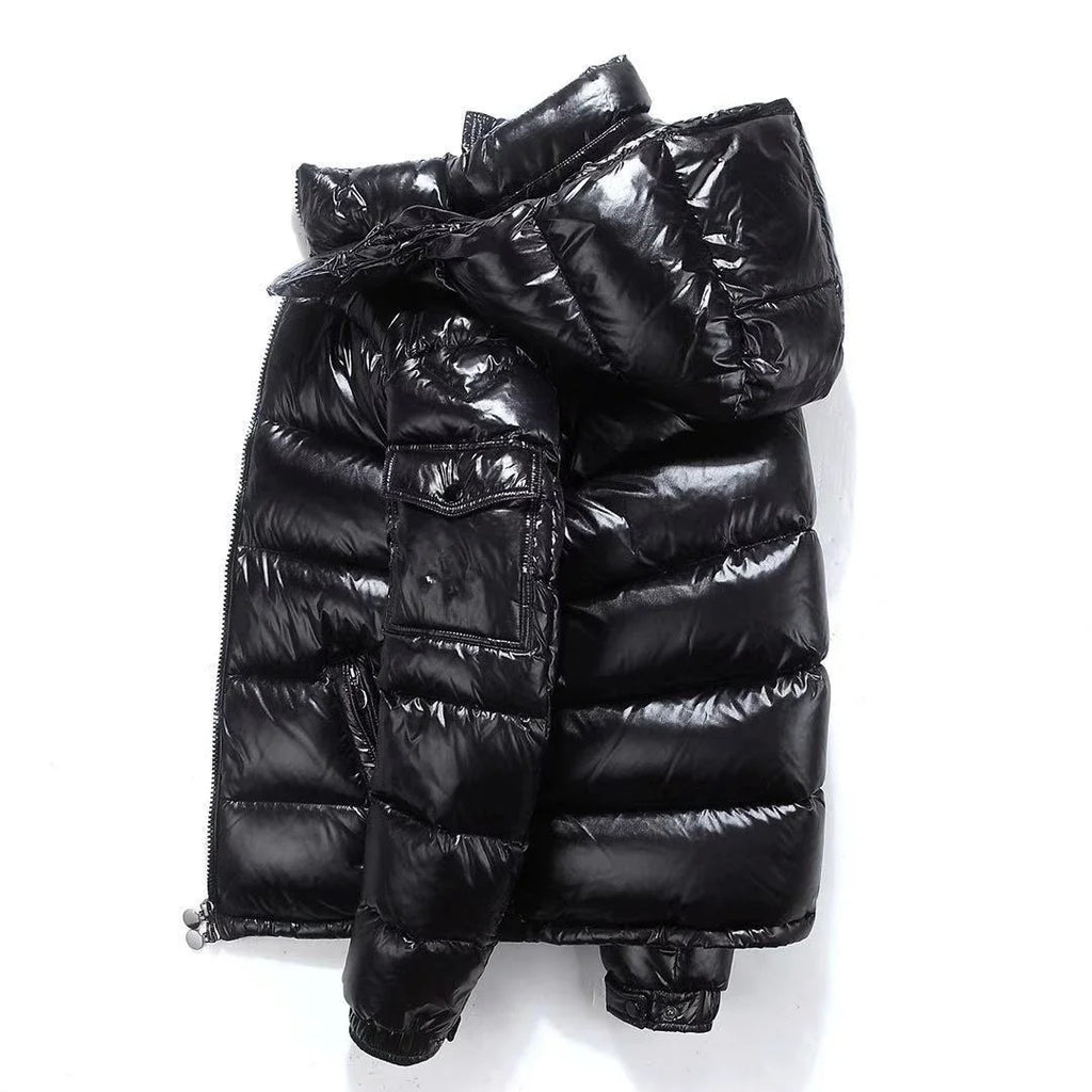 Glossy Short Down Jacket – Thickened Winter Hooded Coat for Men & Women