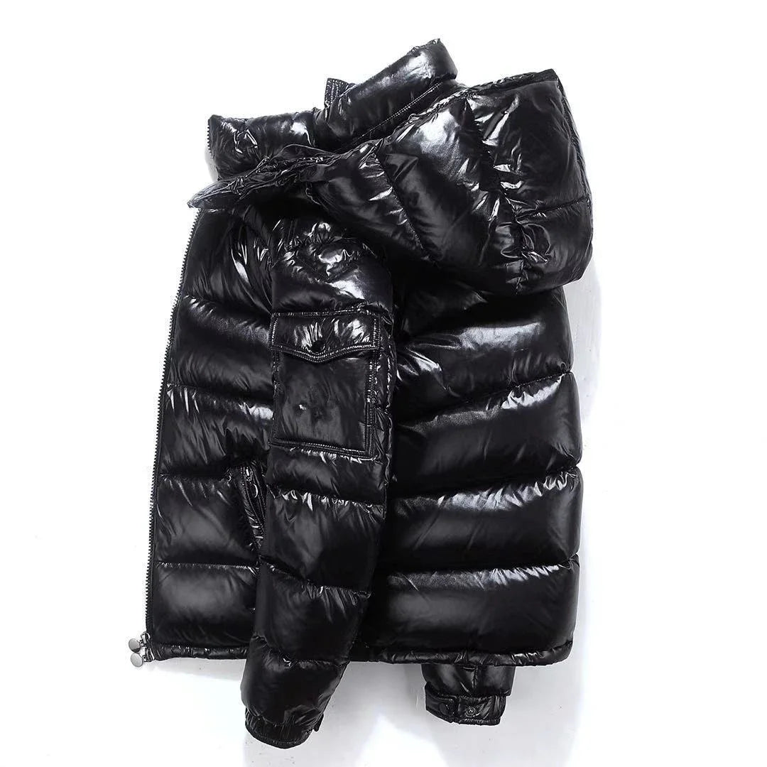Glossy Short Down Jacket – Thickened Winter Hooded Coat for Men & Women