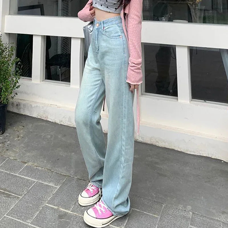 Female Light Blue High Waisted Jeans Pants