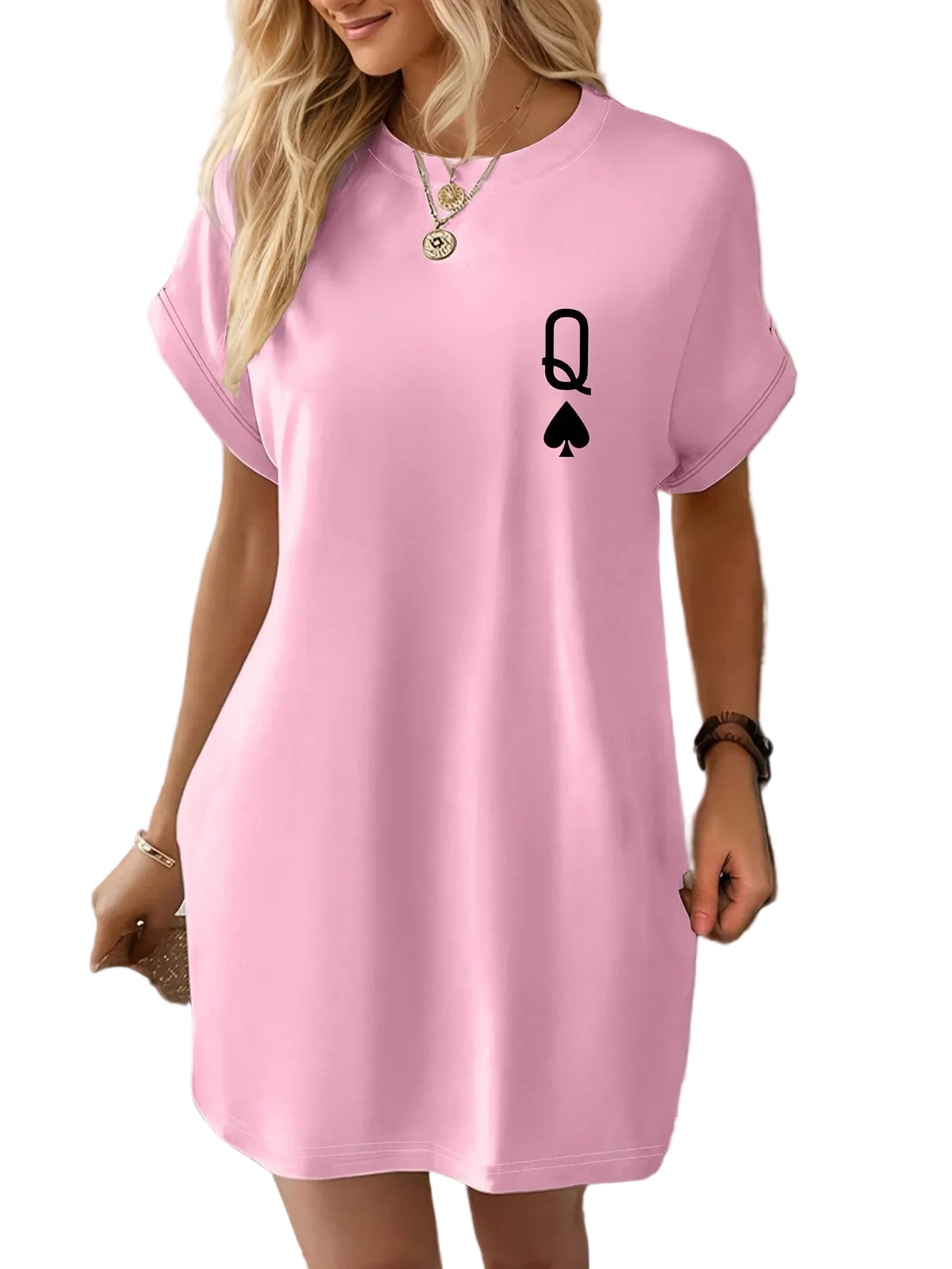 Robe t-shirt grande taille décontractée pour femme « Reine de Pique » – Coupe ample, style streetwear estival