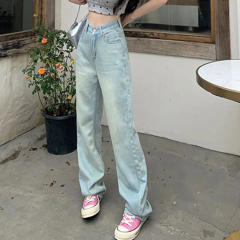 Female Light Blue High Waisted Jeans Pants