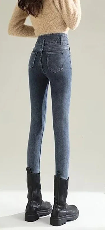 Winter Women’s Chic Fleece-Lined Straight Jeans – Warm High Waist Denim Pants