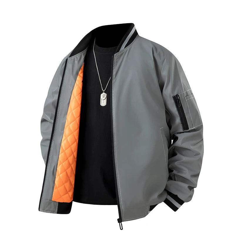 Men’s Bomber Jacket – Casual Oversized Aviator Pilot Baseball Coat, Spring & Autumn Windbreaker