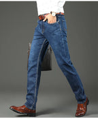 Top Brand Men’s Washed Jeans – High Waist Business Casual Denim Pants