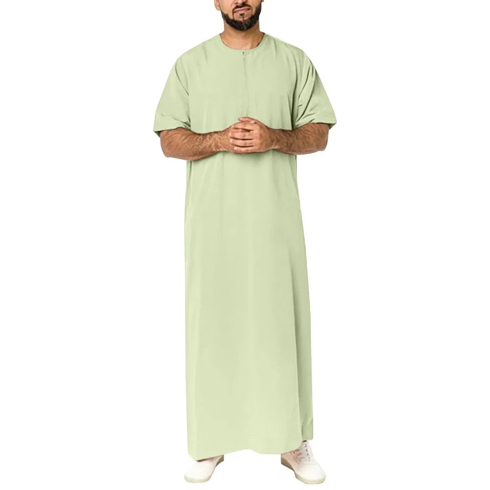 Men’s Muslim Zipper Robe Middle Eastern Arab Shirt-Style Jubba Thobe for Worship & Formal Occasions