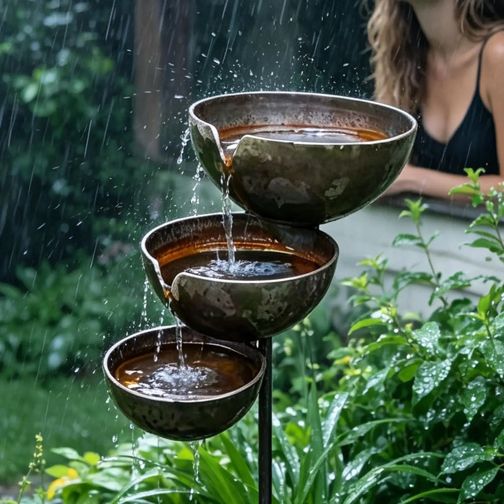 3-Tier Bee & Bird Water Station with Garden Stake – Decorative Outdoor Water Bowl for Bees, Butterflies & Birds