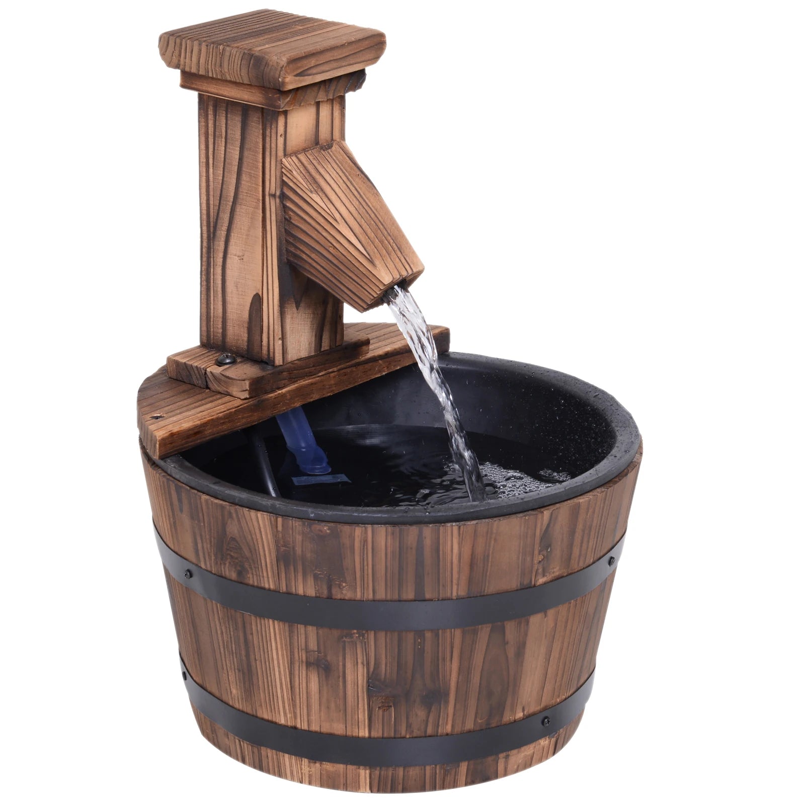Outsunny Garden Wood Barrel Pump Patio Electric Water Fountain Deck Feature New