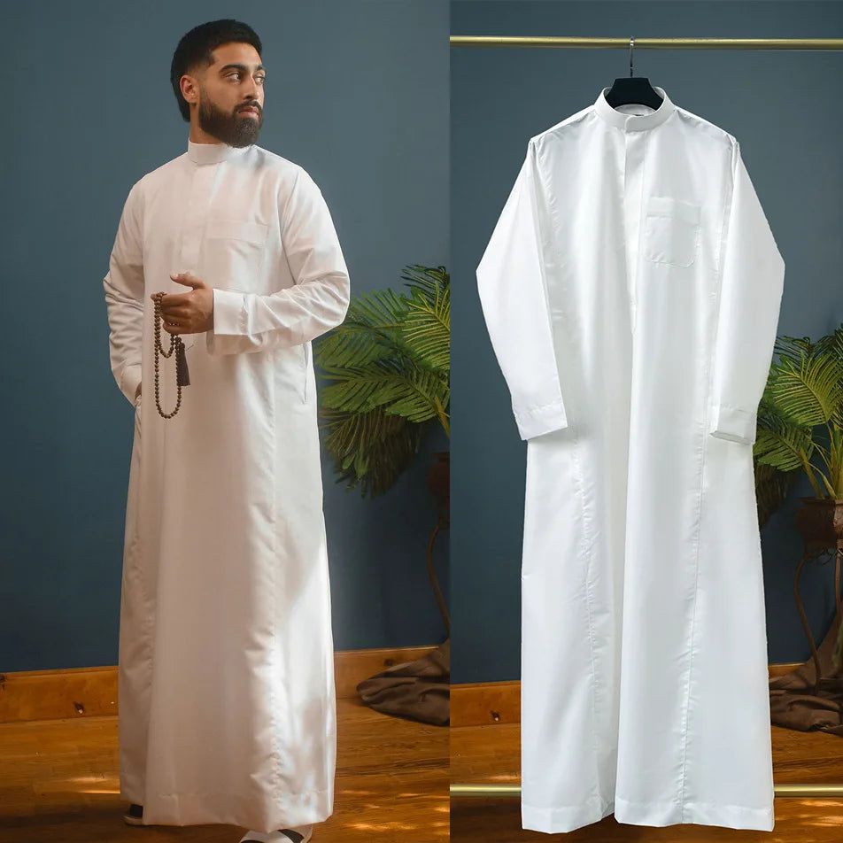Muslim Men’s Zipper Jubba Thobe – Ethnic Kimono-Style Robe for Daily and Formal Wear