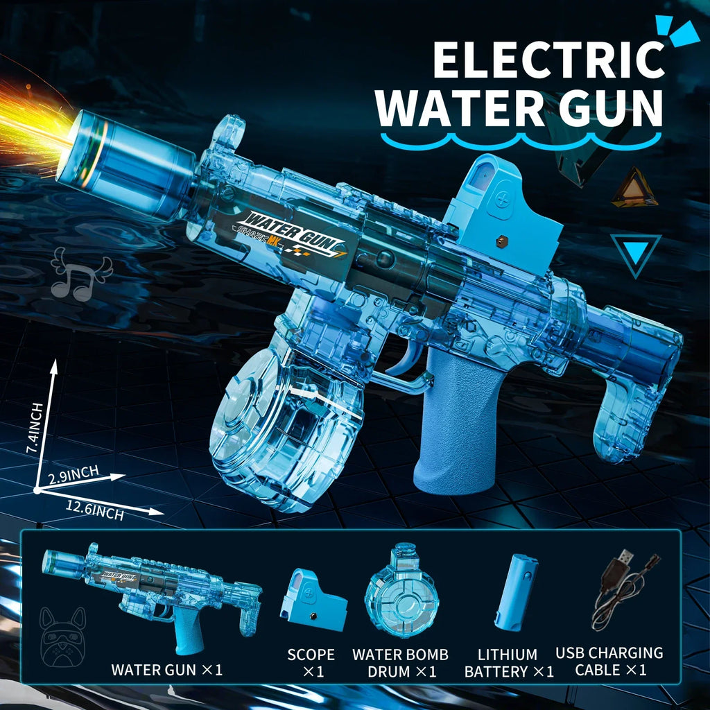 Simulated Recoil Electric Water Gun Toy with Automatic Lights & Water Spray Feature