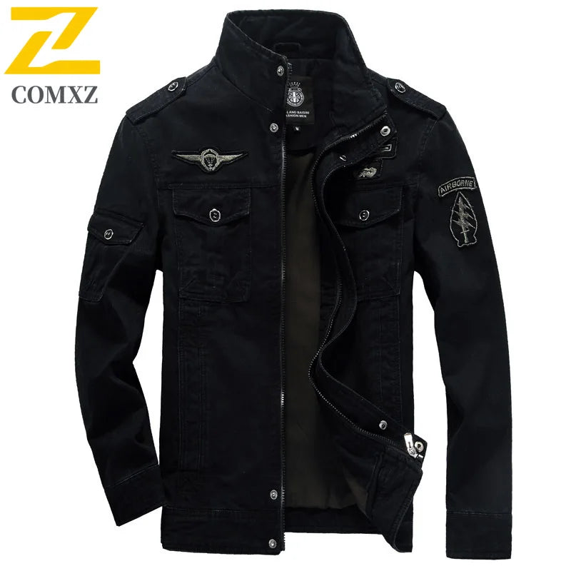 COMXZ Pure Cotton Jacket Men 2025 – Classic Stand-Up Collar, Casual Workwear Top