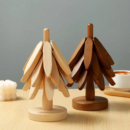4PCS Wooden Tree Design Trivets – Heat Resistant Table Mats & Coasters