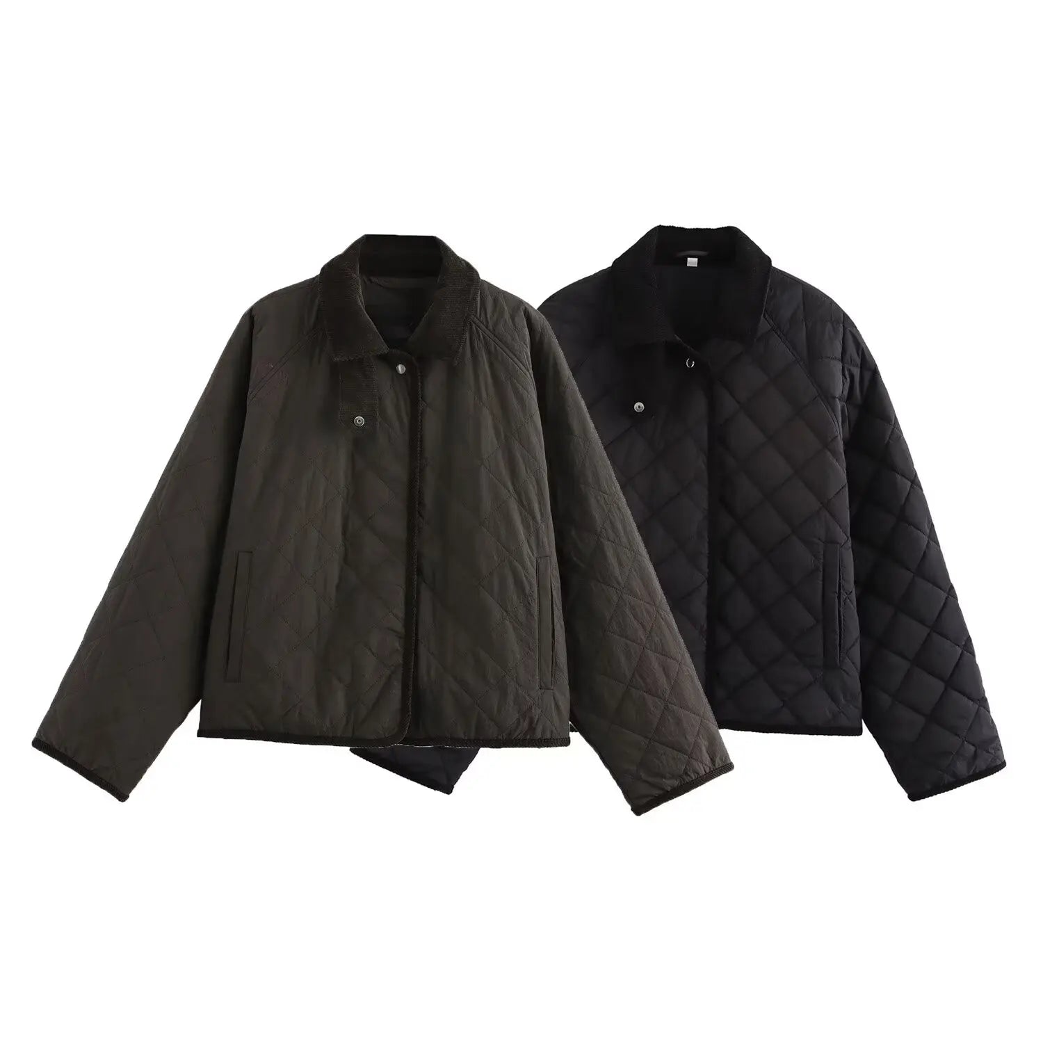KASLEAD Women’s High Collar Diamond Pattern Jacket – Street Style Short Coat