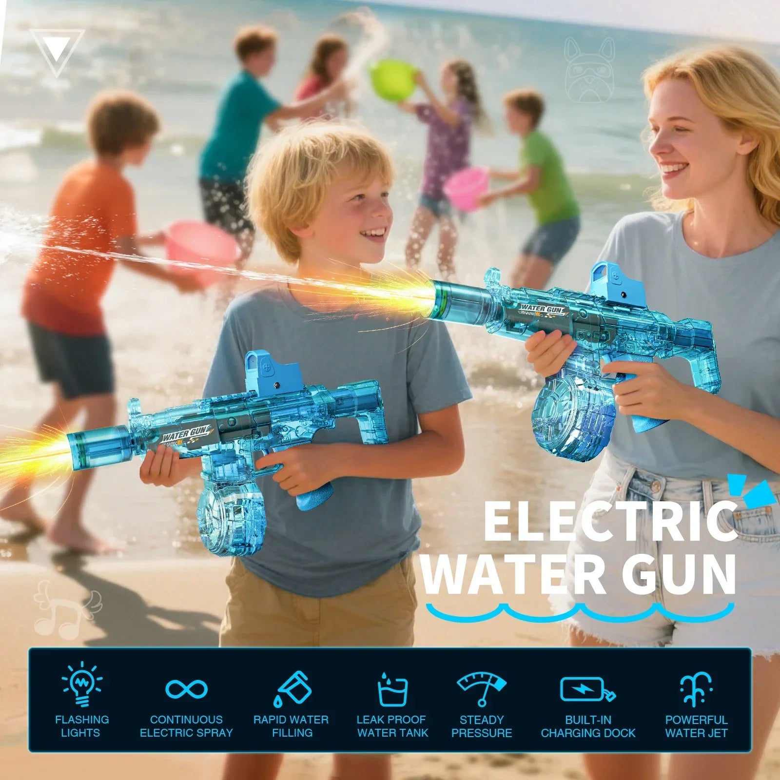 Simulated Recoil Electric Water Gun Toy with Automatic Lights & Water Spray Feature