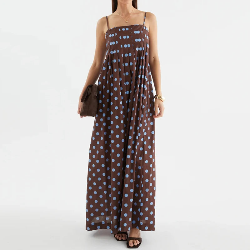 Robe longue d'été sexy à pois, épaules dénudées, dos nu et taille haute pour femme