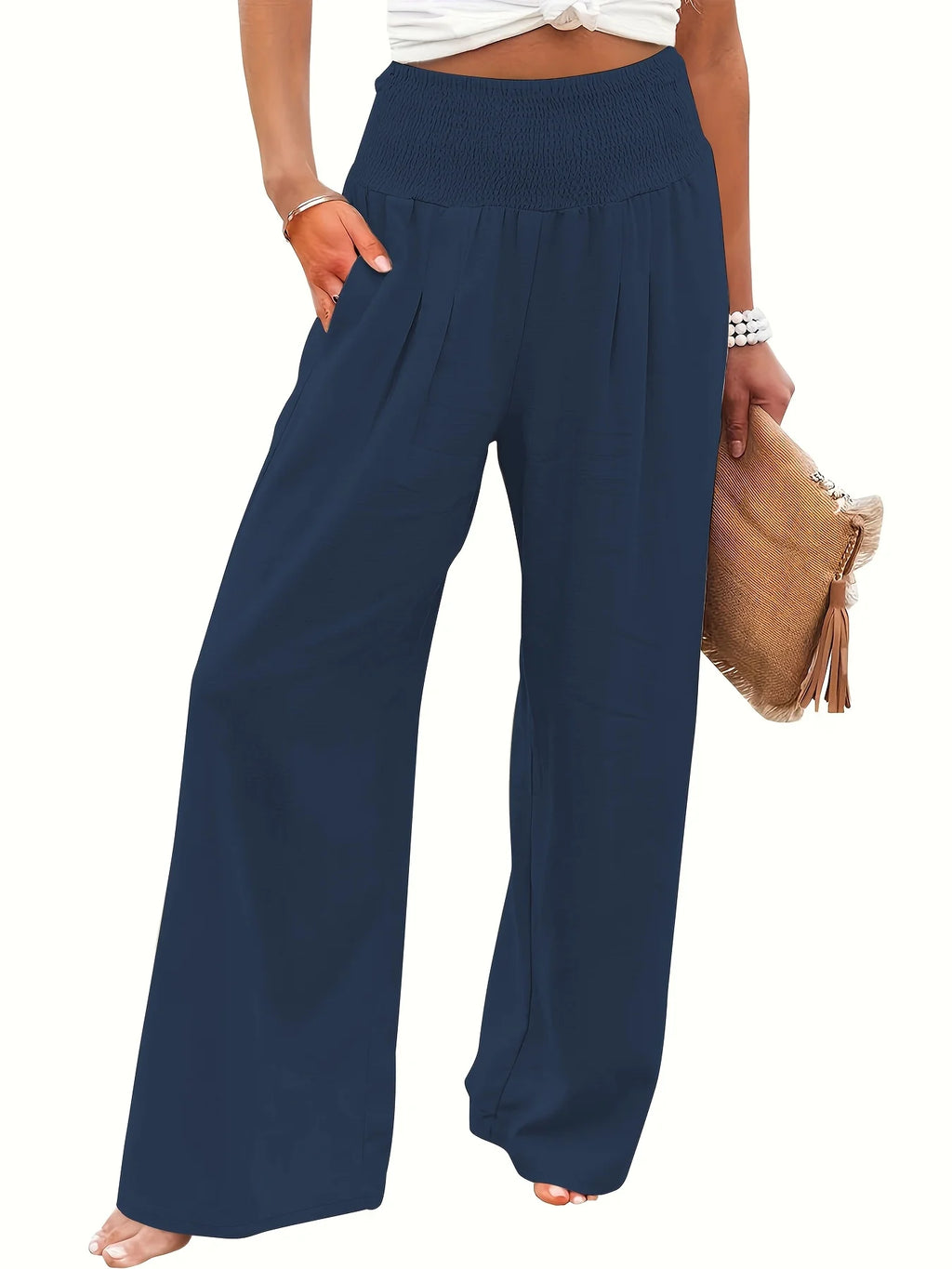 Casual wijde broek hoge taille katoen en linnen Bestseller Afslankende en losse broek zomer