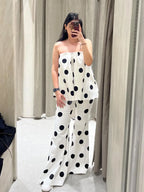 Dames Zomer Mouwloze Rugloze Polka Dot Tweedelige Set – Strapless Top & High-Waist Uitlopende Broek
