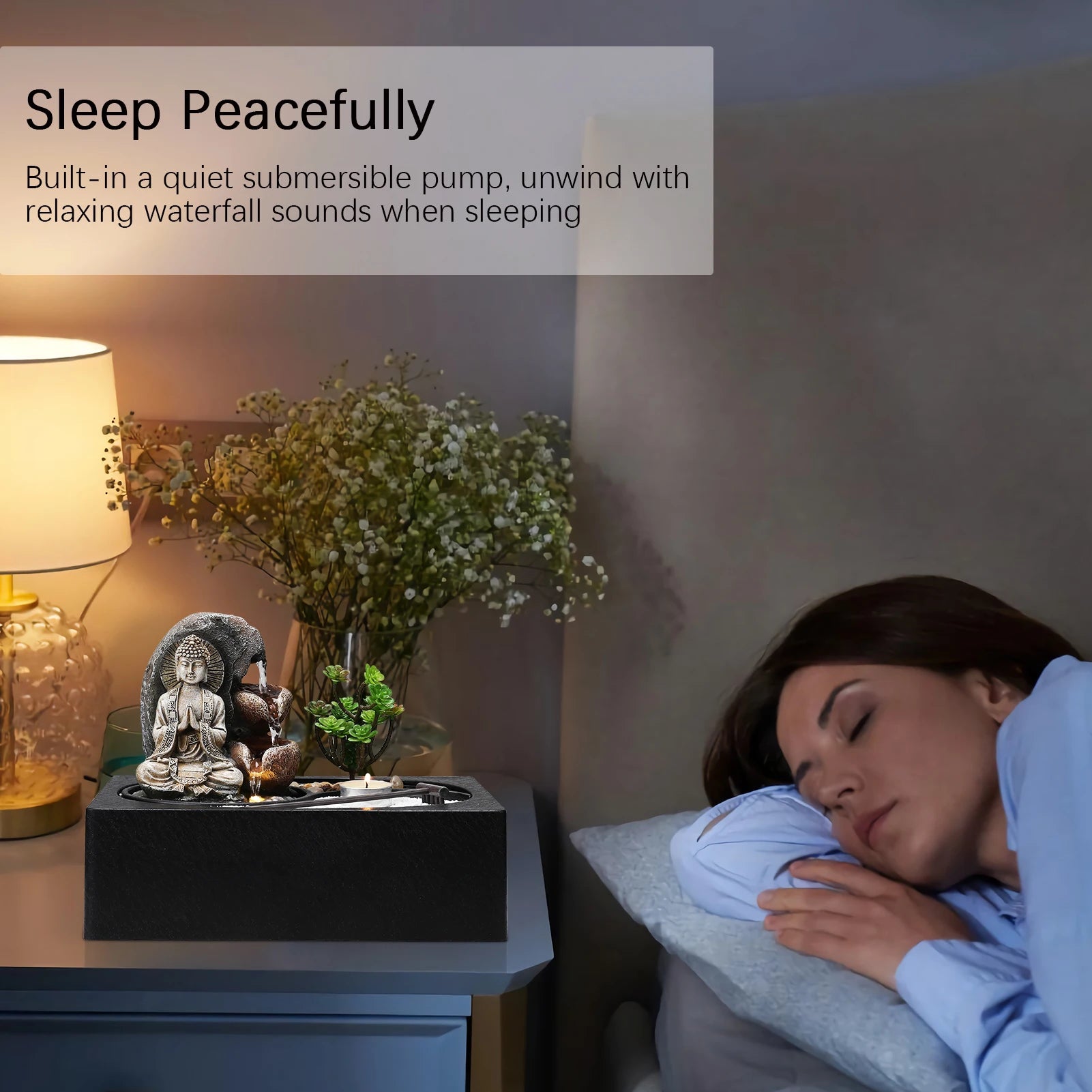 Tabletop Resin Water Fountain with LED Light – Indoor Zen Desk Decor Feature