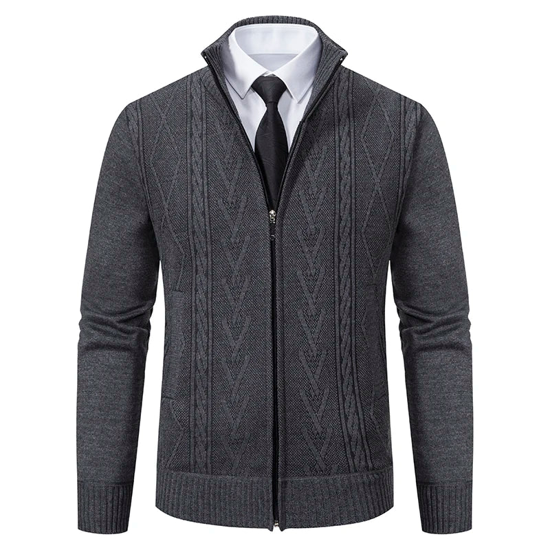 Men’s Autumn Winter Cashmere Padded Knitted Sweater Coat – Thick Warm Zipper Cardigan Jacket