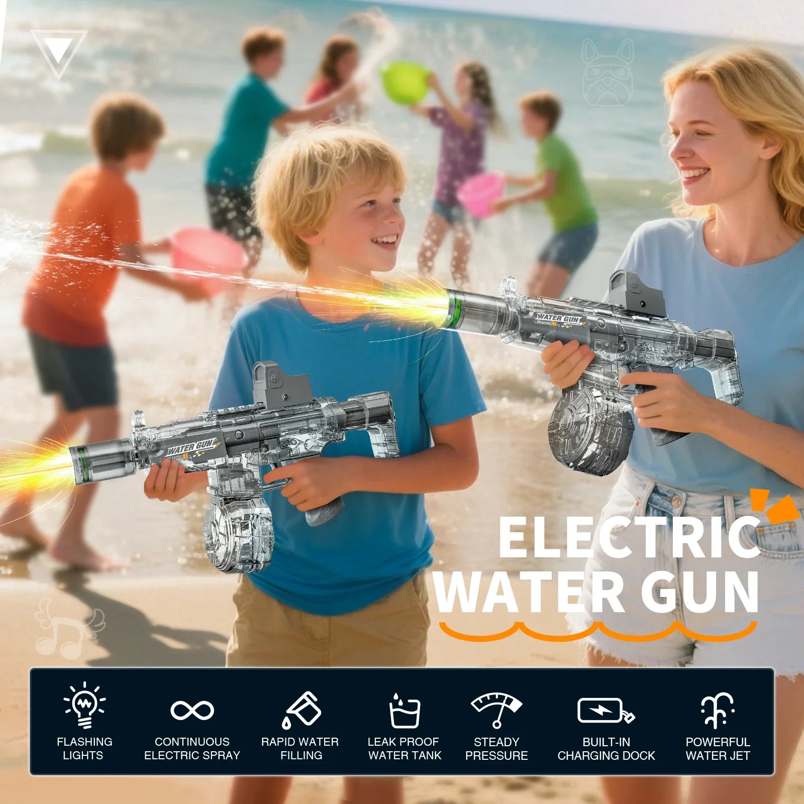 Simulated Recoil Electric Water Gun Toy with Automatic Lights & Water Spray Feature