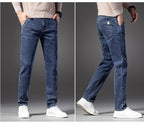 Autumn Men’s Classic Blue Slim Fit Straight Jeans – High Quality Casual Denim
