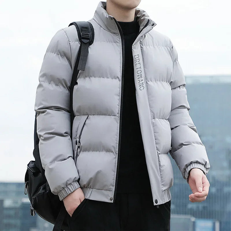 2024 Men’s Winter Cotton Jacket – Korean Style Padded Short Coat, Stand Collar Casual Fashion