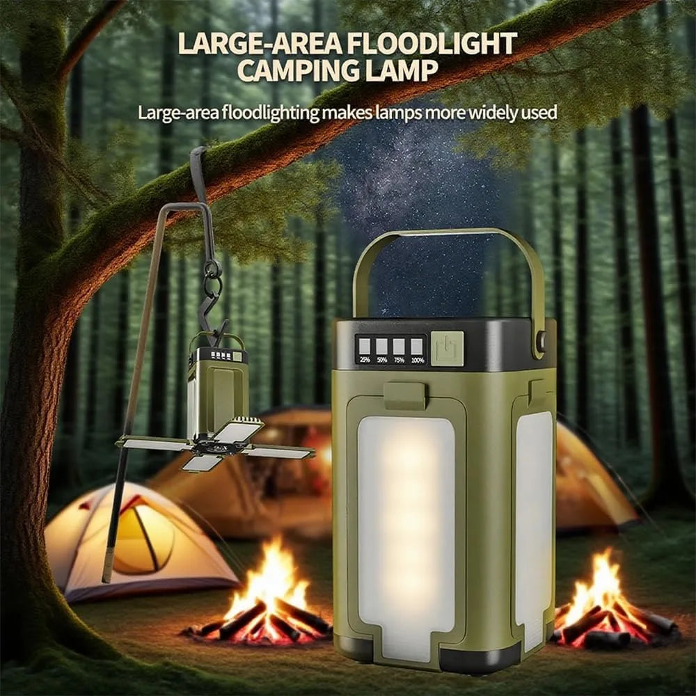 Multifunctional 4-Leaf Foldable Camping Lantern – Solar Rechargeable Outdoor Emergency Light