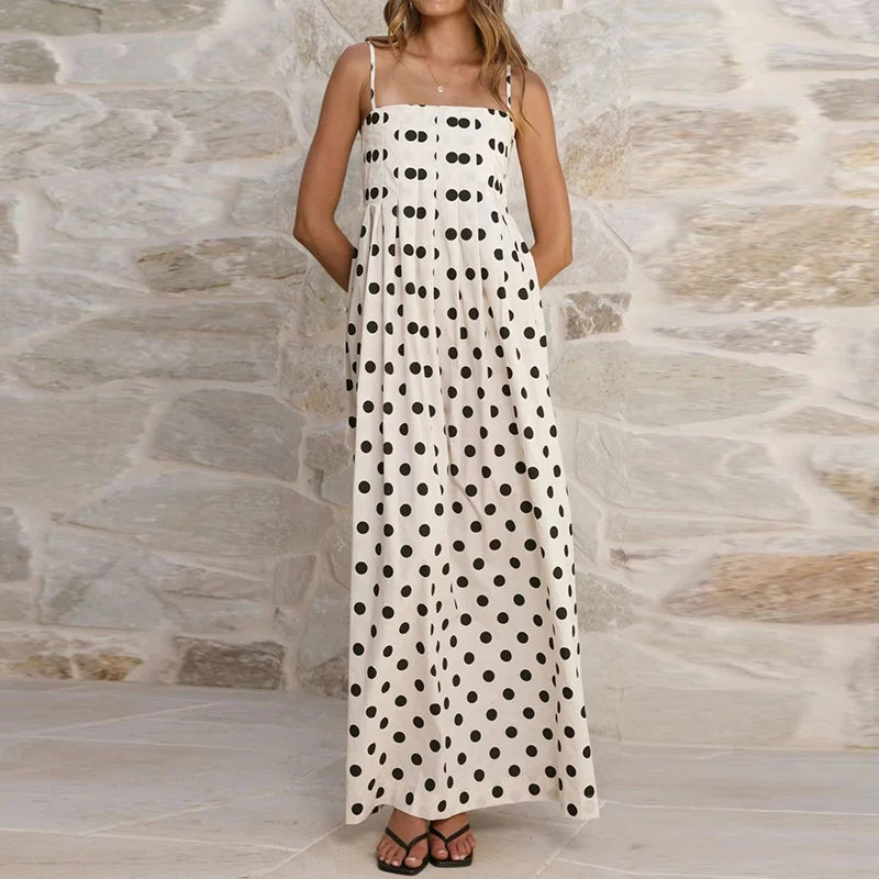 Sexy Off-Shoulder Polka Dot Halter Dress for Women – Backless High-Waist Summer Maxi