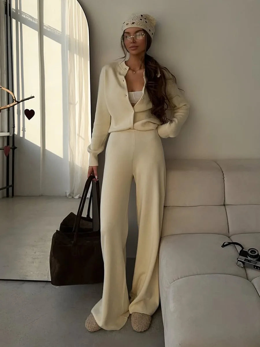 Ensemble cardigan et pantalon pour femme – Costume pull slim 2 pièces