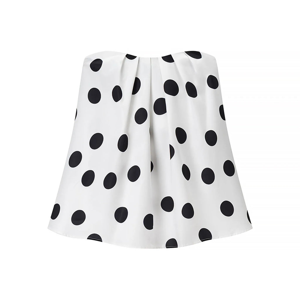 Dames Zomer Mouwloze Rugloze Polka Dot Tweedelige Set – Strapless Top & High-Waist Uitlopende Broek