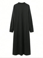 Losse traditionele lange herenjapon in etnische stijl – Zwarte Jubba Thobe met ronde hals voor banket en gebed