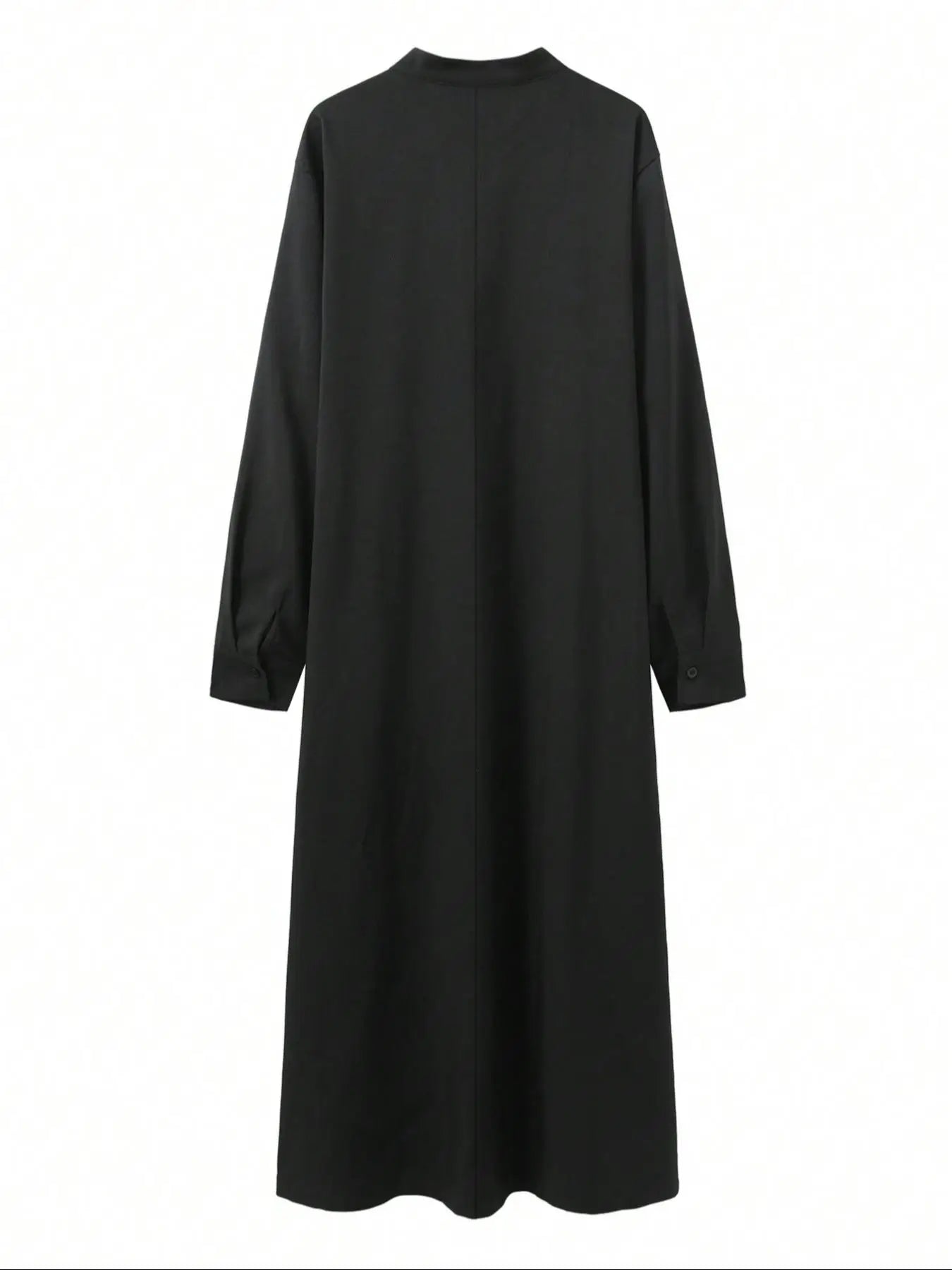 Men’s Loose Traditional Ethnic Style Long Robe – Black Round Neck Jubba Thobe for Banquet & Prayer