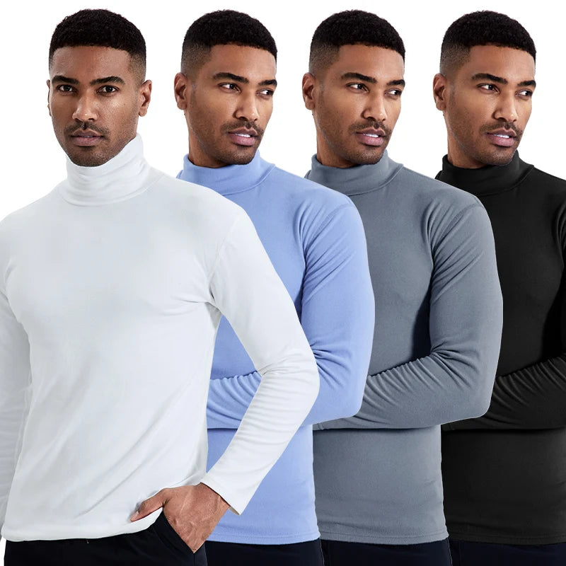 Men’s Plus Size Solid Turtleneck Long Sleeve T-Shirt – Casual Warm Base Layer (Pack of 2)