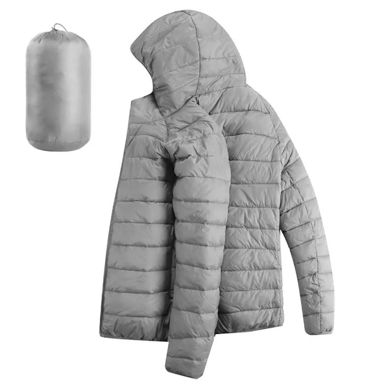 Men’s Lightweight Hooded Hiking Jacket – Waterproof Thermal Cotton Padded Winter Parka with Zip Pockets