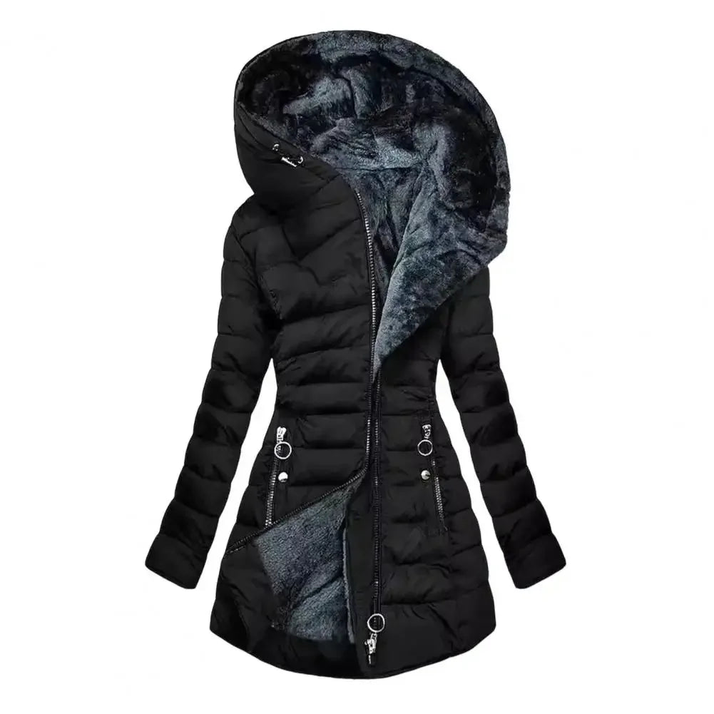 Long Sleeve Plush-Lined Hooded Women’s Winter Jacket – Warm, Windproof & Cozy