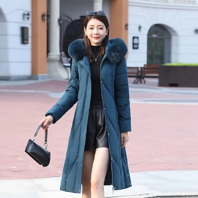 Women’s Long Winter Parka – Fur Collar Down Cotton Jacket