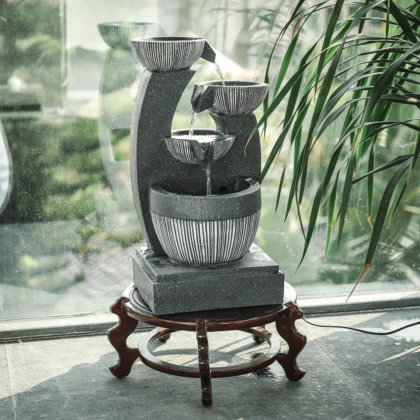 Tabletop Resin Water Fountain with LED Light – Indoor Zen Desk Decor Feature