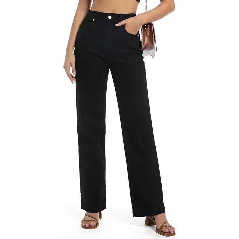 Women’s High Waist Straight Leg Jeans – Stretchy Slim Fit Office Trousers