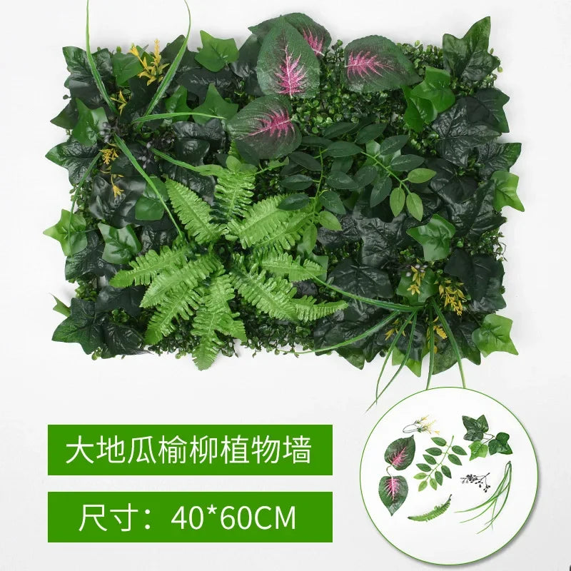 40X60cm 3D Artificial Green Plant Wall Panel – Realistic Grass Flower Wall Background Decor for Wedding, Garden & Outdoor Events