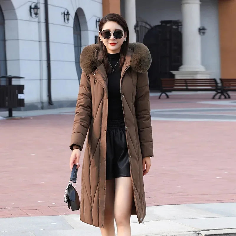 Women’s Long Winter Parka – Fur Collar Down Cotton Jacket
