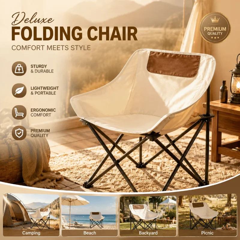 Portable Folding Camping Chair – Ultra-Light Low Back Moon Chair for Outdoor Adventures